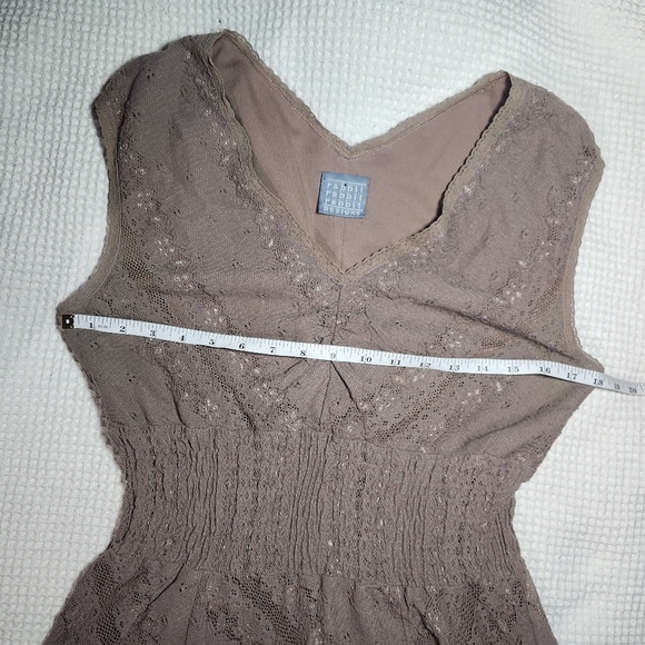 Rabbit Rabbit Rabbit Taupe Lace-Overlay V-Neck Mini Dress - Picture 7 of 12